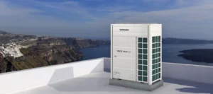 A commercial HVAC system from Samsung on top of a roof