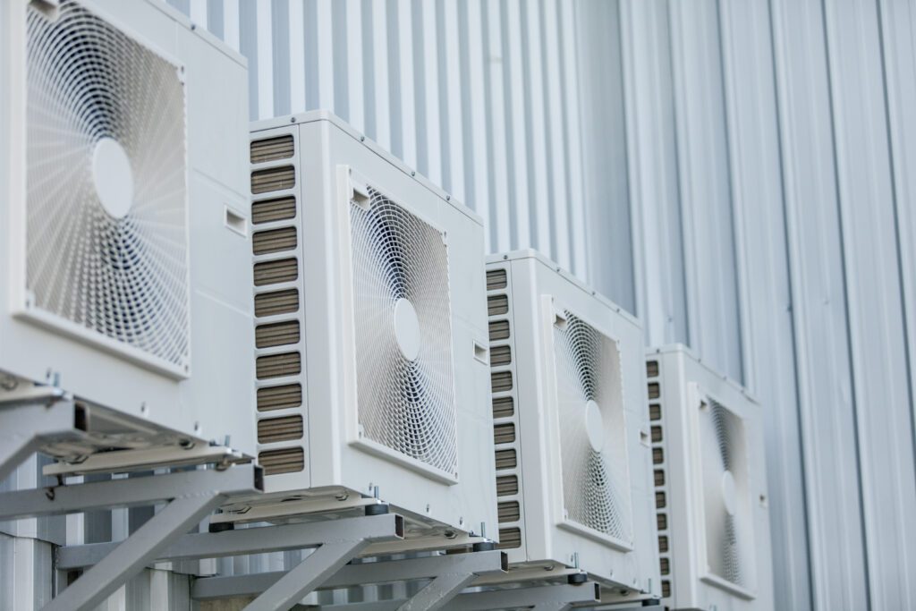 Commercial air conditioners on the side of a building in Australia